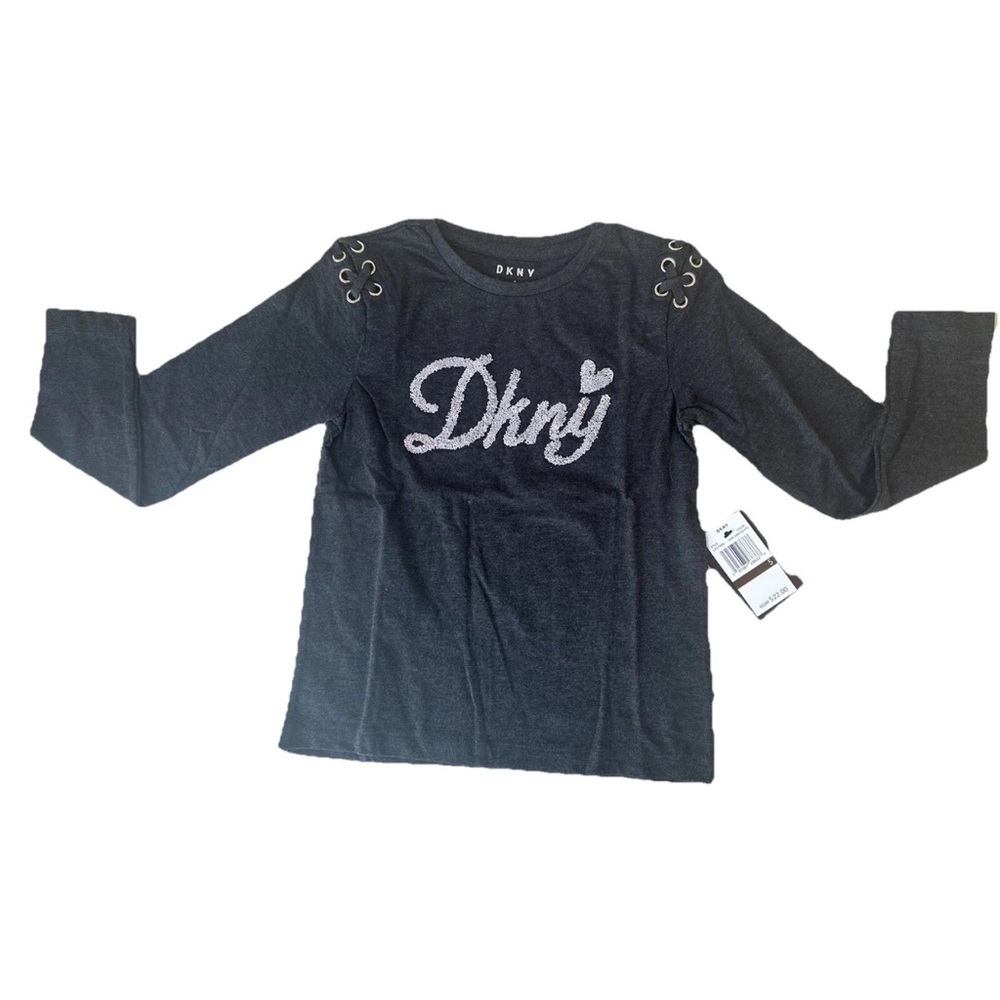 Girls' Long Sleeve T-Shirt DKNY Love Dark Charcoal Heather Size 5